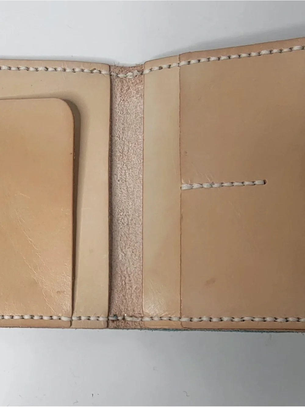 Handmade Men's Green Leather Wallet with White Stitching